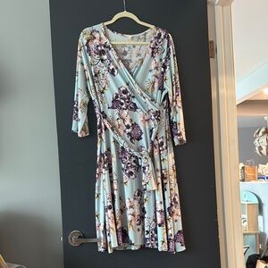 Floral Wrap Dress in Blue and Purple